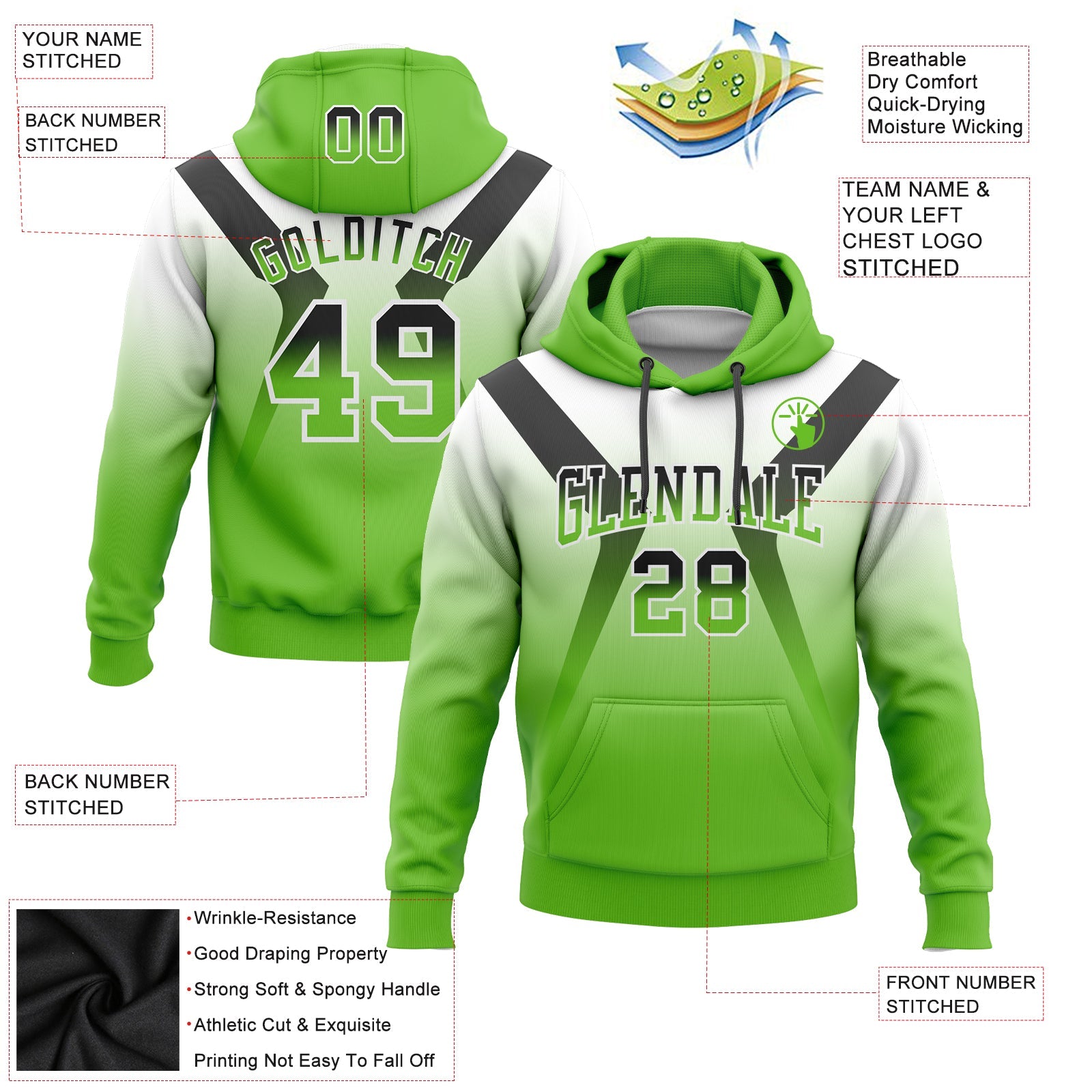 Custom Stitched White Black-Aurora Green Fade Fashion Arrow Sports Pullover Sweatshirt Hoodie view 2