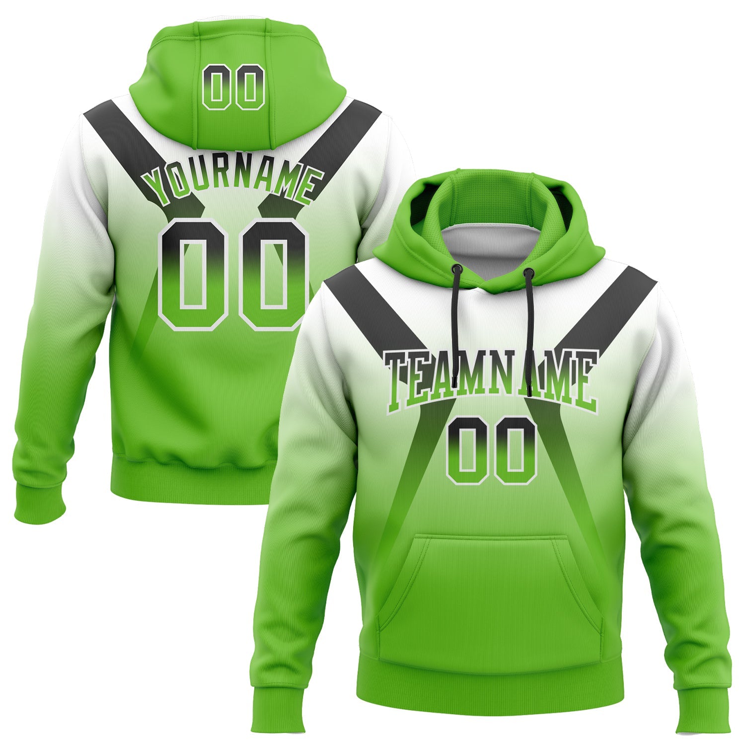 Custom Stitched White Black-Aurora Green Fade Fashion Arrow Sports Pullover Sweatshirt Hoodie - Main View