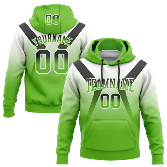 Custom Stitched White Black-Aurora Green Fade Fashion Arrow Sports Pullover Sweatshirt Hoodie - Main View