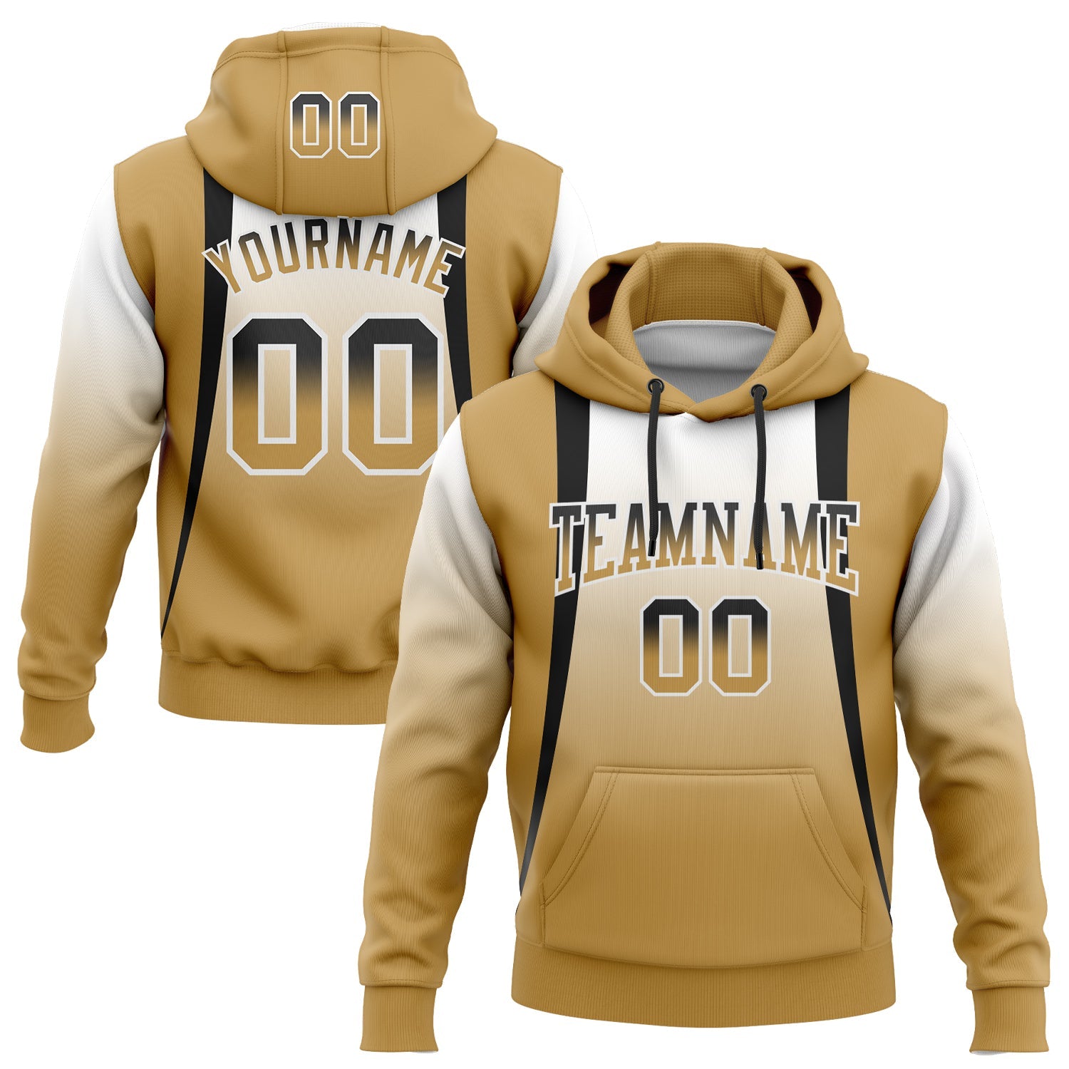 Custom Stitched White Black-Old Gold Fade Fashion Line Sports Pullover Sweatshirt Hoodie - Main View