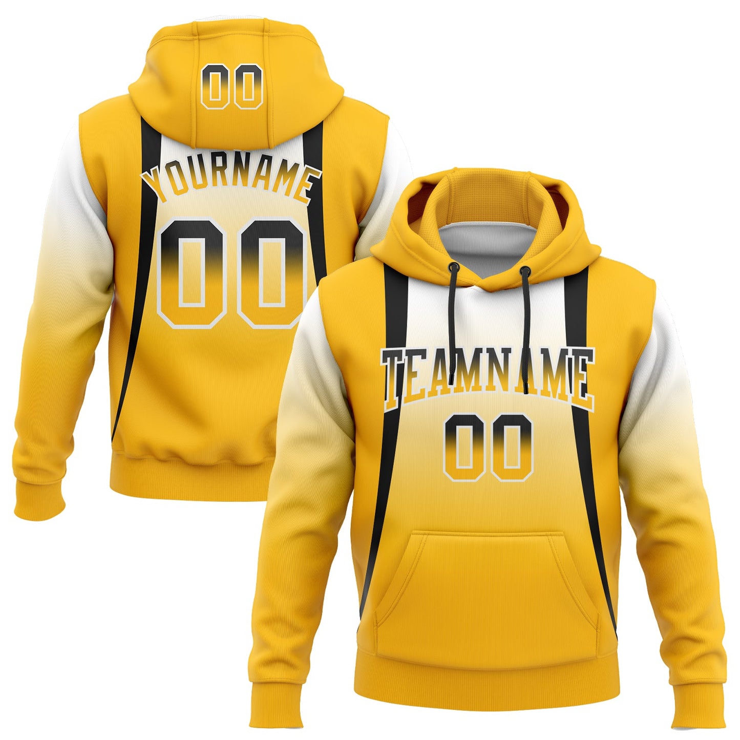 Custom Stitched White Black-Old Gold Fade Fashion Line Sports Pullover Sweatshirt Hoodie - Main View