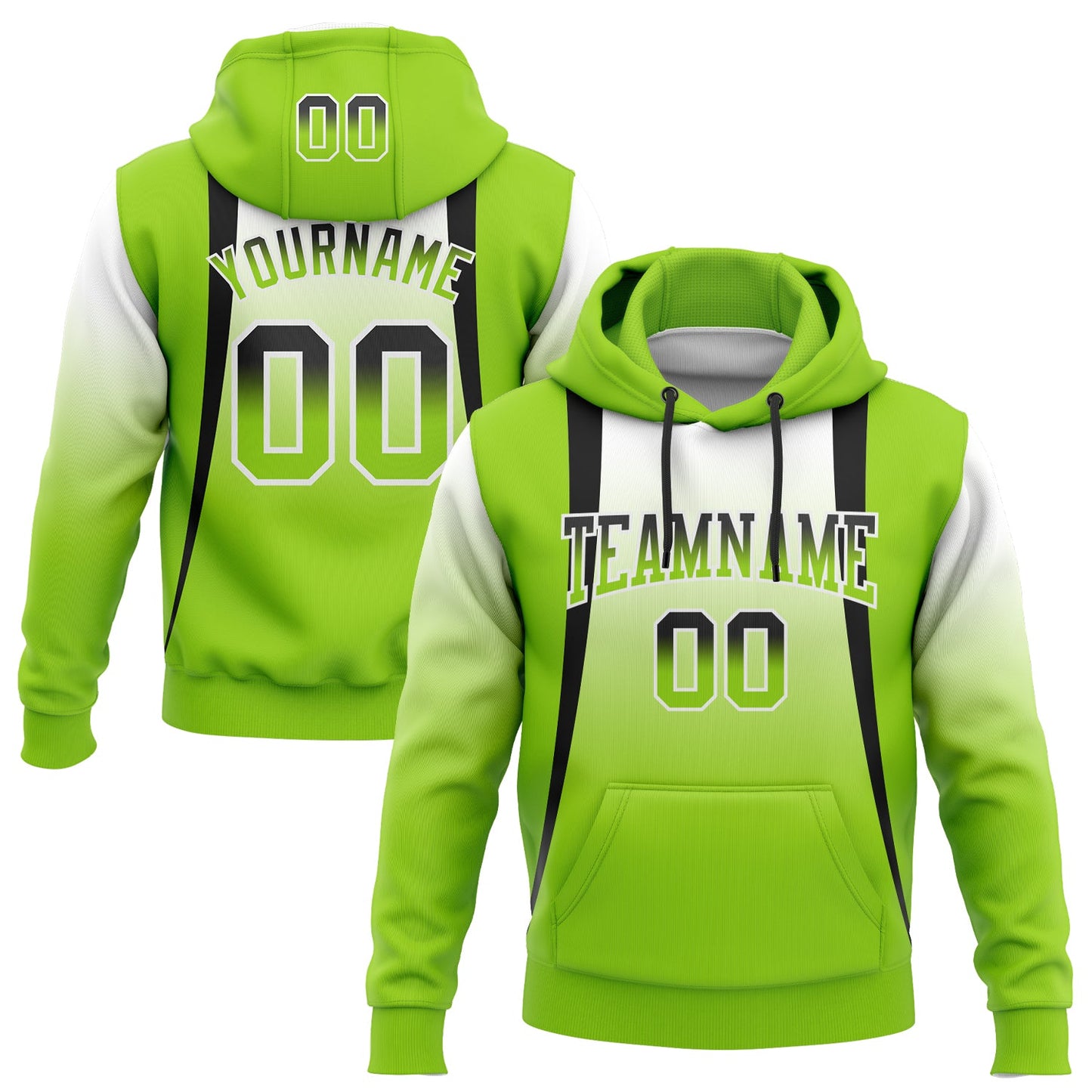 Custom Stitched White Black-Neon Green Fade Fashion Line Sports Pullover Sweatshirt Hoodie - Main View