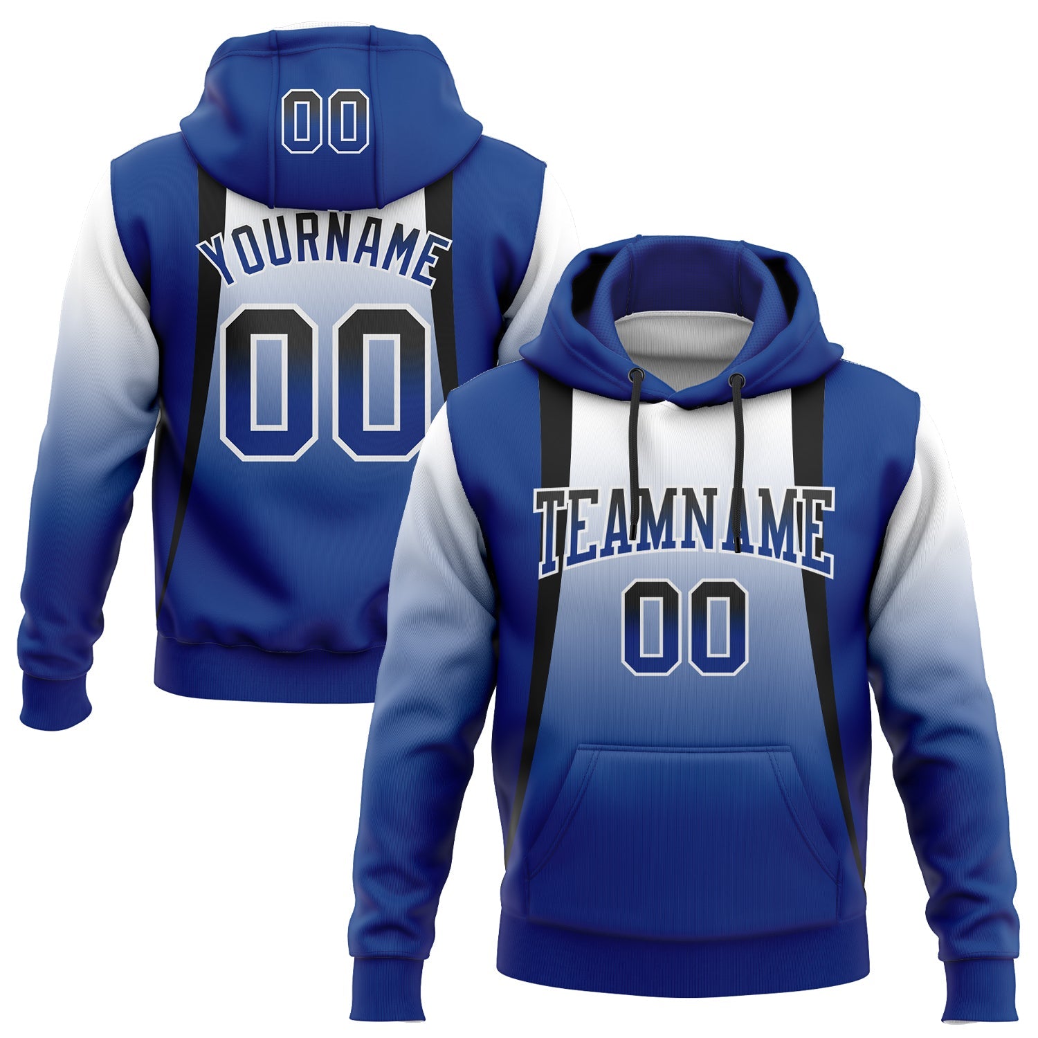 Custom Stitched White Black-Royal Fade Fashion Line Sports Pullover Sweatshirt Hoodie - Main View