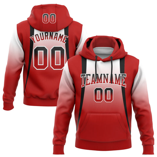 Custom Stitched White Black-Red Fade Fashion Line Sports Pullover Sweatshirt Hoodie - Main View