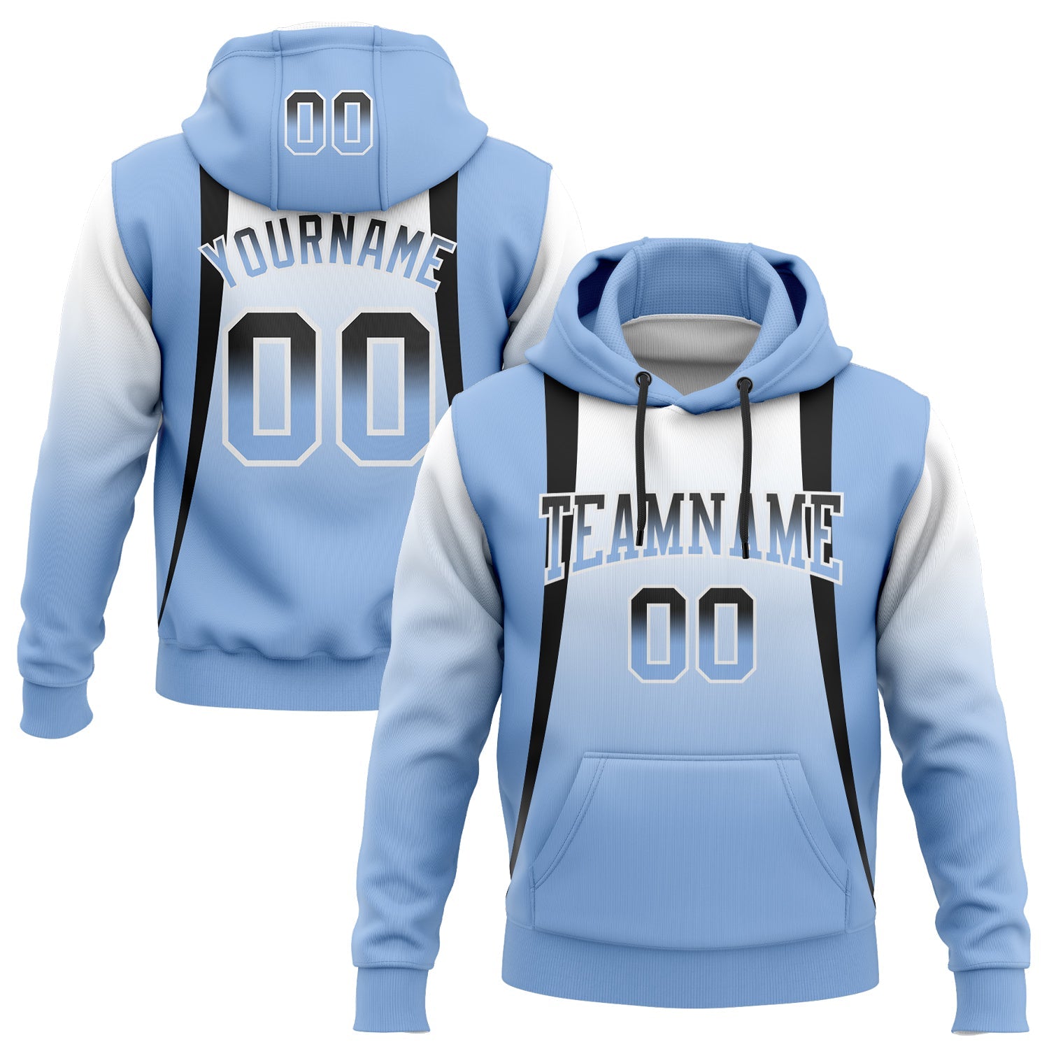 Custom Stitched White Black-Light Blue Fade Fashion Line Sports Pullover Sweatshirt Hoodie - Main View