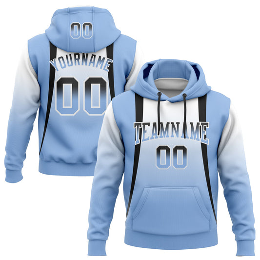 Custom Stitched White Black-Light Blue Fade Fashion Line Sports Pullover Sweatshirt Hoodie - Main View