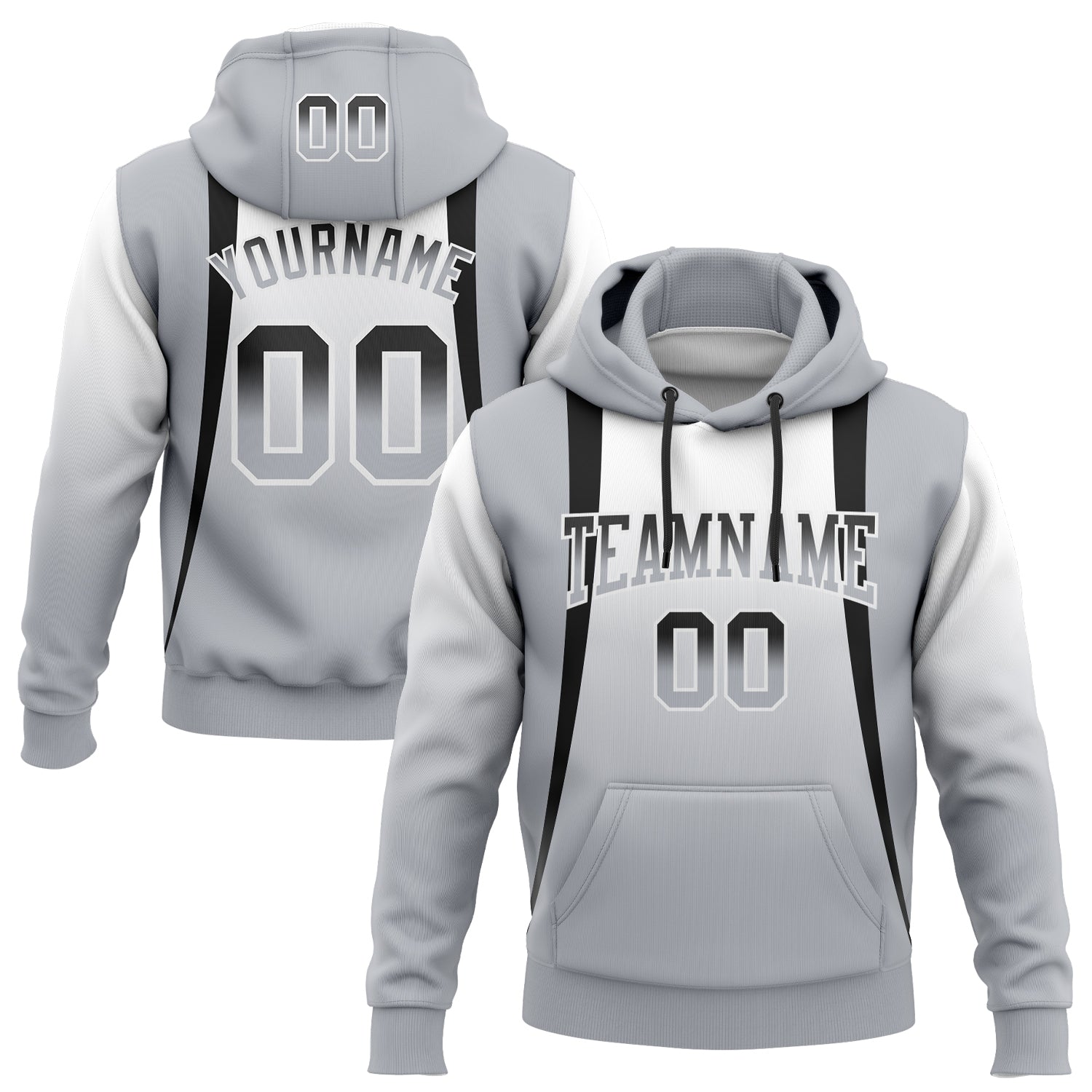 Custom Stitched White Black-Gray Fade Fashion Line Sports Pullover Sweatshirt Hoodie - Main View