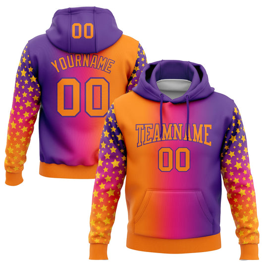 Custom Stitched Purple Bay Orange-Hot Pink Gradient Fashion Star Sports Pullover Sweatshirt Hoodie - Main View