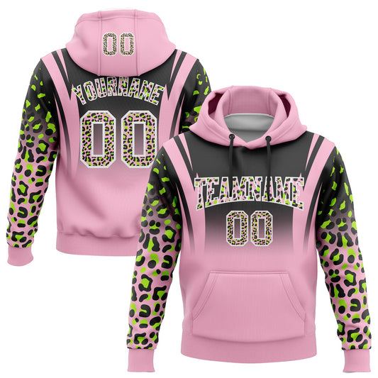 Custom Stitched Black Light Pink-Neon Green Fade Fashion Leopard Print Sports Pullover Sweatshirt Hoodie - Main View