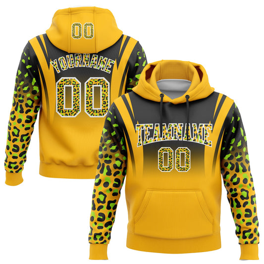 Custom Stitched Black Gold-Neon Green Fade Fashion Leopard Print Sports Pullover Sweatshirt Hoodie - Main View