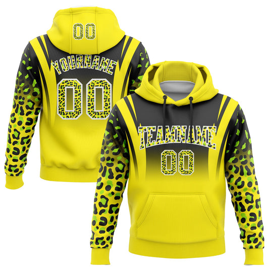 Custom Stitched Black Light Yellow-Neon Green Fade Fashion Leopard Print Sports Pullover Sweatshirt Hoodie - Main View