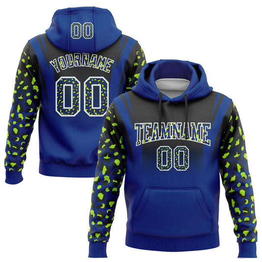 Custom Stitched Black Royal-Neon Green Fade Fashion Leopard Print Sports Pullover Sweatshirt Hoodie - Main View