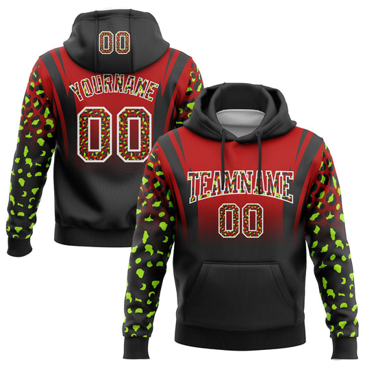 Custom Stitched Red Black-White Fade Fashion Leopard Print Sports Pullover Sweatshirt Hoodie - Main View
