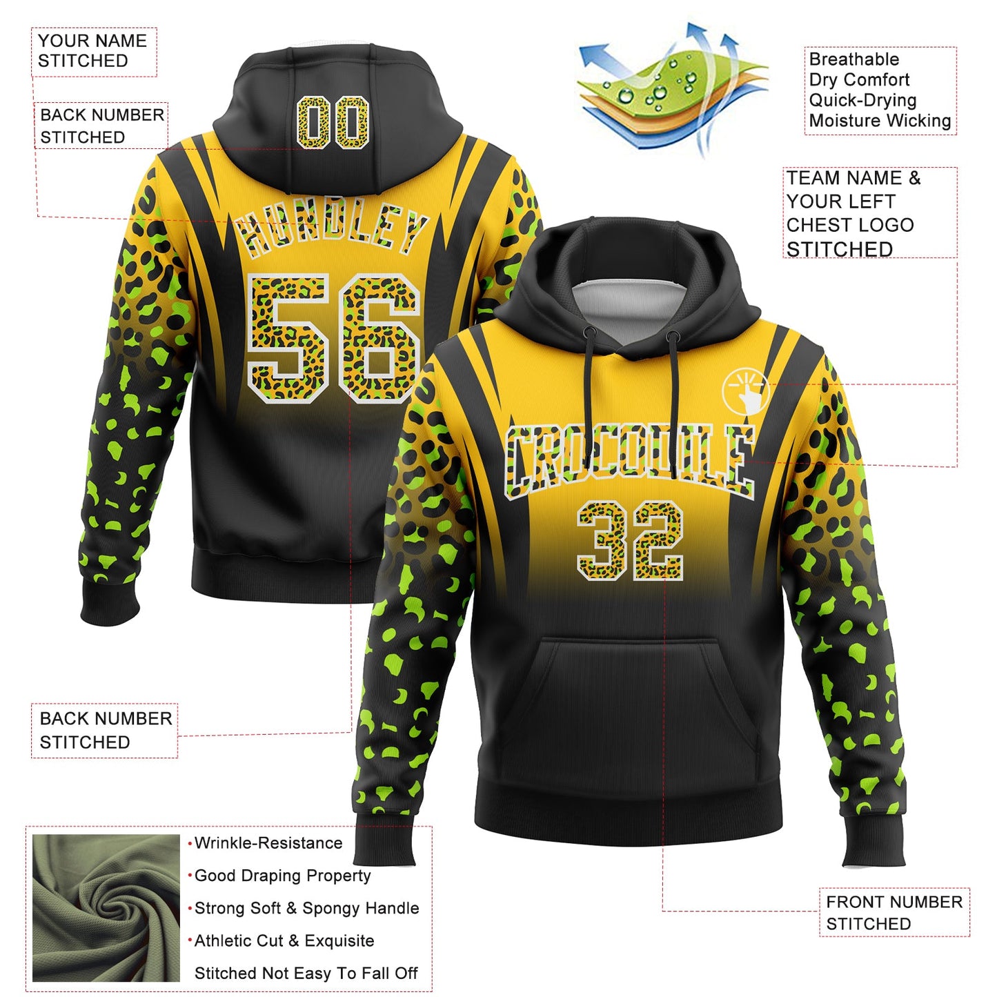 Custom Stitched Gold Black-White Fade Fashion Leopard Print Sports Pullover Sweatshirt Hoodie view 2