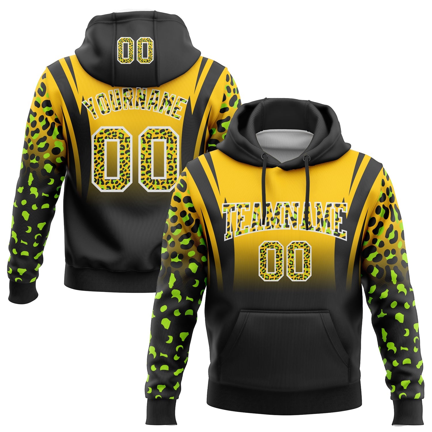 Custom Stitched Gold Black-White Fade Fashion Leopard Print Sports Pullover Sweatshirt Hoodie - Main View
