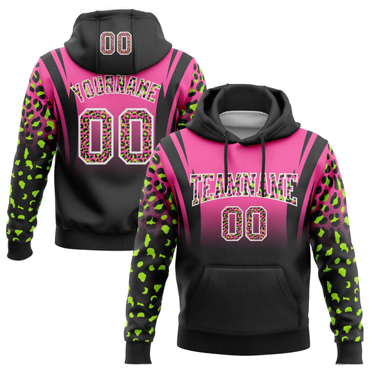 Custom Stitched Pink Black-White Fade Fashion Leopard Print Sports Pullover Sweatshirt Hoodie - Main View