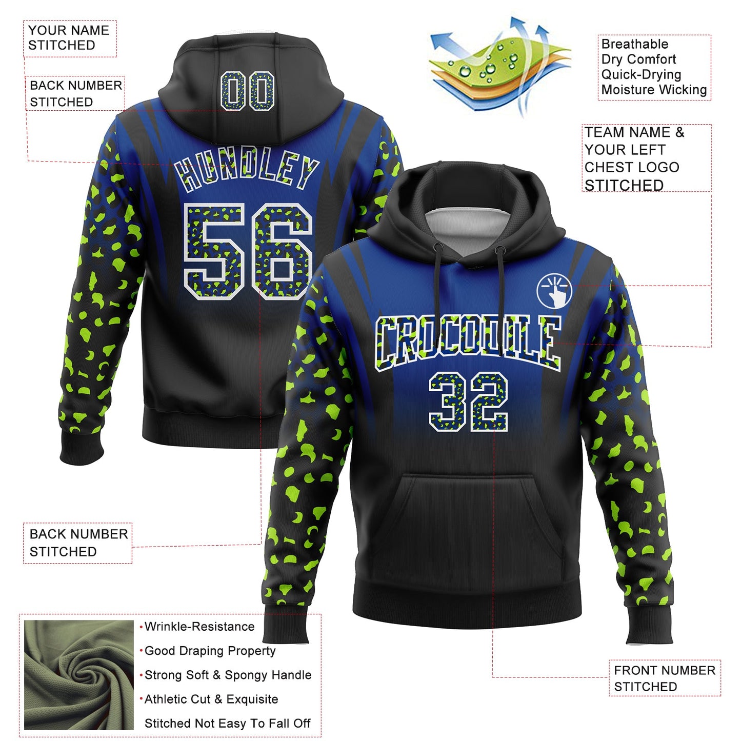 Custom Stitched Royal Black-White Fade Fashion Leopard Print Sports Pullover Sweatshirt Hoodie view 2