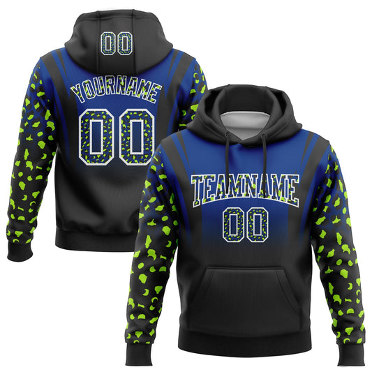 Custom Stitched Royal Black-White Fade Fashion Leopard Print Sports Pullover Sweatshirt Hoodie - Main View