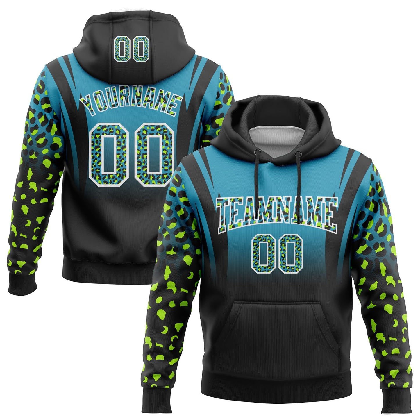 Custom Stitched Panther Blue Black-White Fade Fashion Leopard Print Sports Pullover Sweatshirt Hoodie - Main View