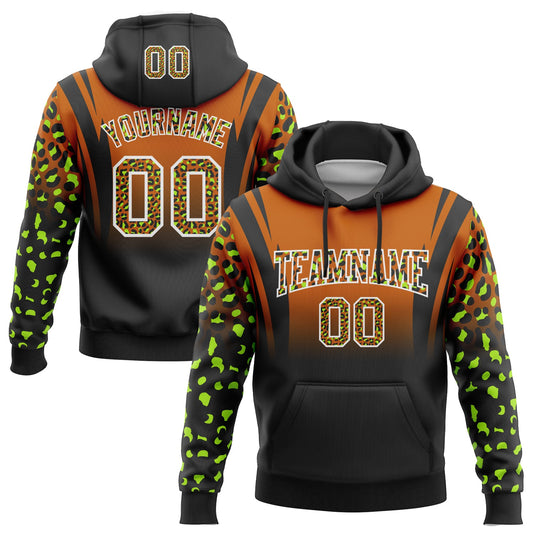 Custom Stitched Texas Orange Black-White Fade Fashion Leopard Print Sports Pullover Sweatshirt Hoodie - Main View