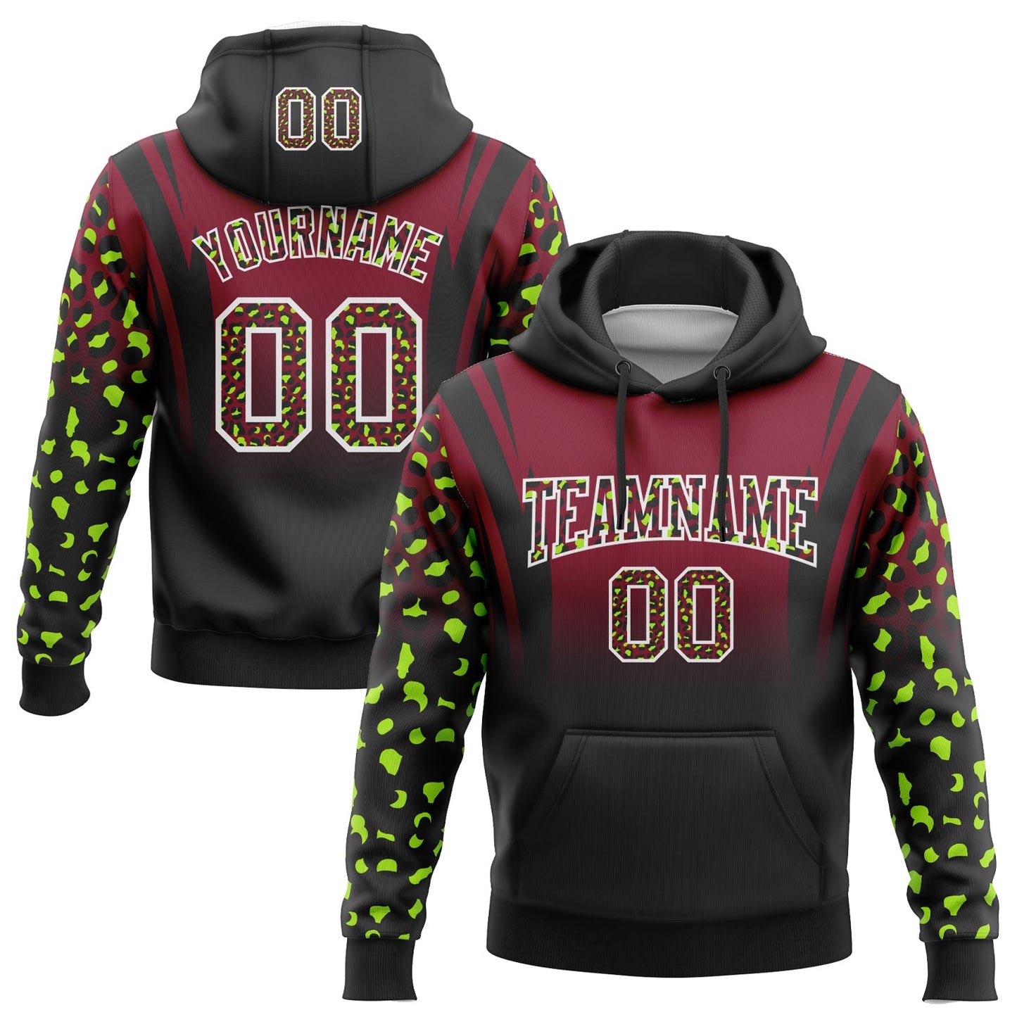 Custom Stitched Crimson Black-White Fade Fashion Leopard Print Sports Pullover Sweatshirt Hoodie - Main View