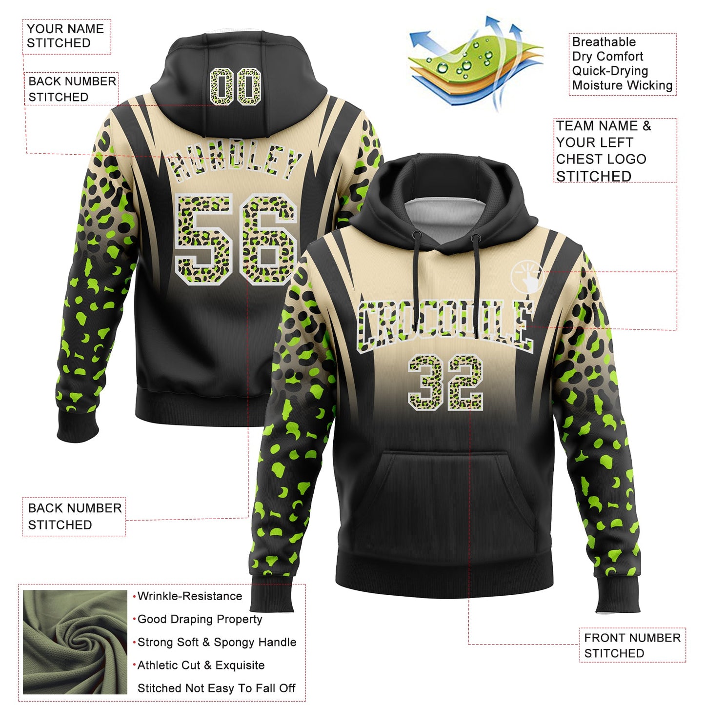 Custom Stitched Cream Black-White Fade Fashion Leopard Print Sports Pullover Sweatshirt Hoodie view 2