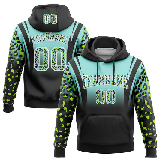 Custom Stitched Ice Blue Black-White Fade Fashion Leopard Print Sports Pullover Sweatshirt Hoodie - Main View