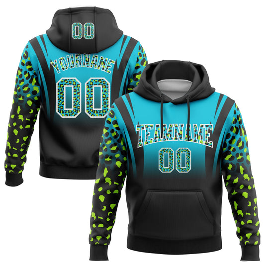 Custom Stitched Lakes Blue Black-White Fade Fashion Leopard Print Sports Pullover Sweatshirt Hoodie - Main View