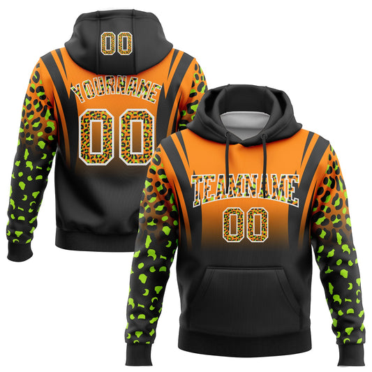 Custom Stitched Bay Orange Black-White Fade Fashion Leopard Print Sports Pullover Sweatshirt Hoodie - Main View