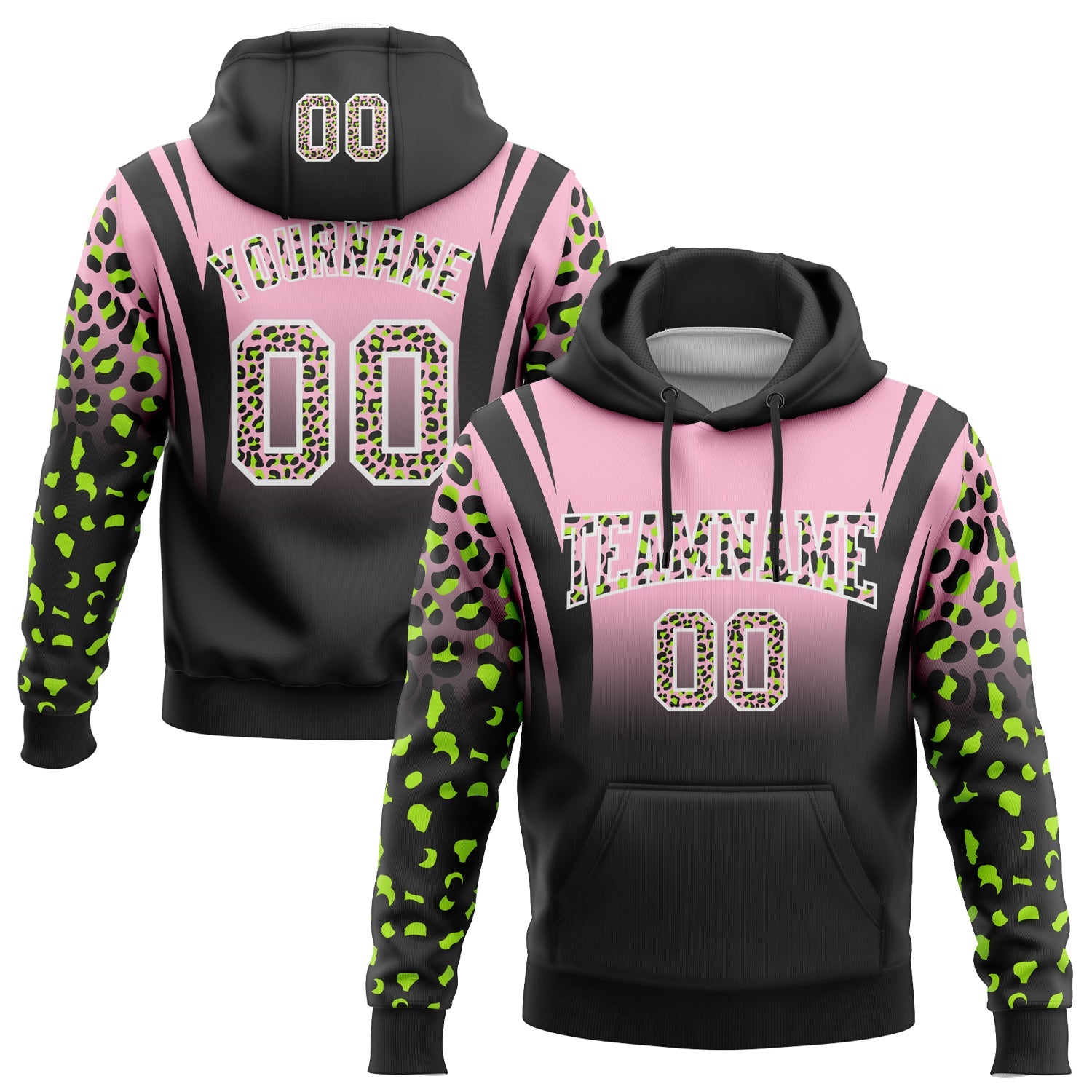 Custom Stitched Light Pink Black-White Fade Fashion Leopard Print Sports Pullover Sweatshirt Hoodie - Main View