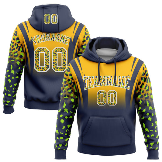 Custom Stitched Gold Navy-White Fade Fashion Leopard Print Sports Pullover Sweatshirt Hoodie - Main View