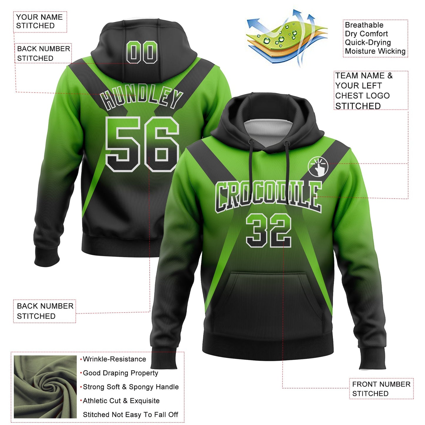 Custom Stitched Aurora Green Black-White Fade Fashion Arrow Sports Pullover Sweatshirt Hoodie view 2