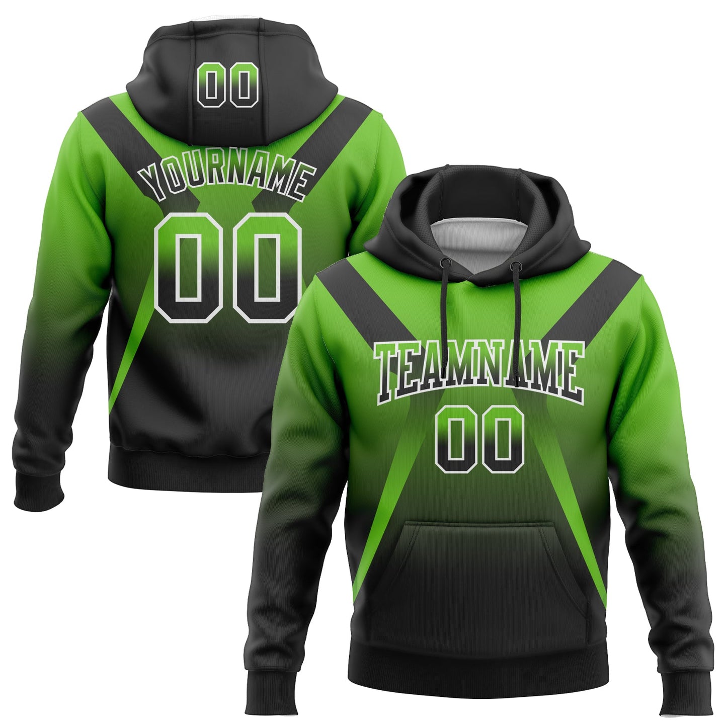 Custom Stitched Aurora Green Black-White Fade Fashion Arrow Sports Pullover Sweatshirt Hoodie - Main View