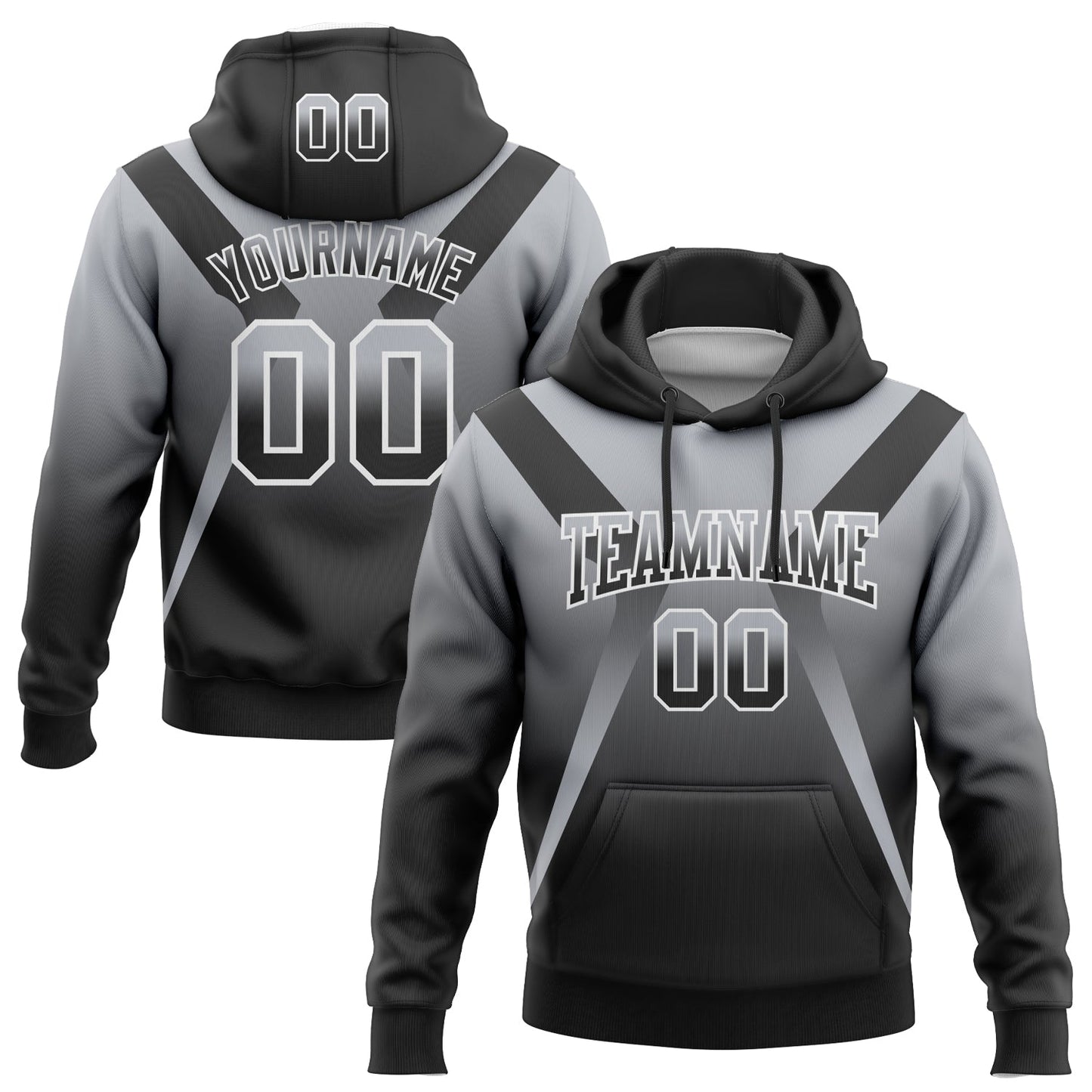 Custom Stitched Gray Black-White Fade Fashion Arrow Sports Pullover Sweatshirt Hoodie - Main View