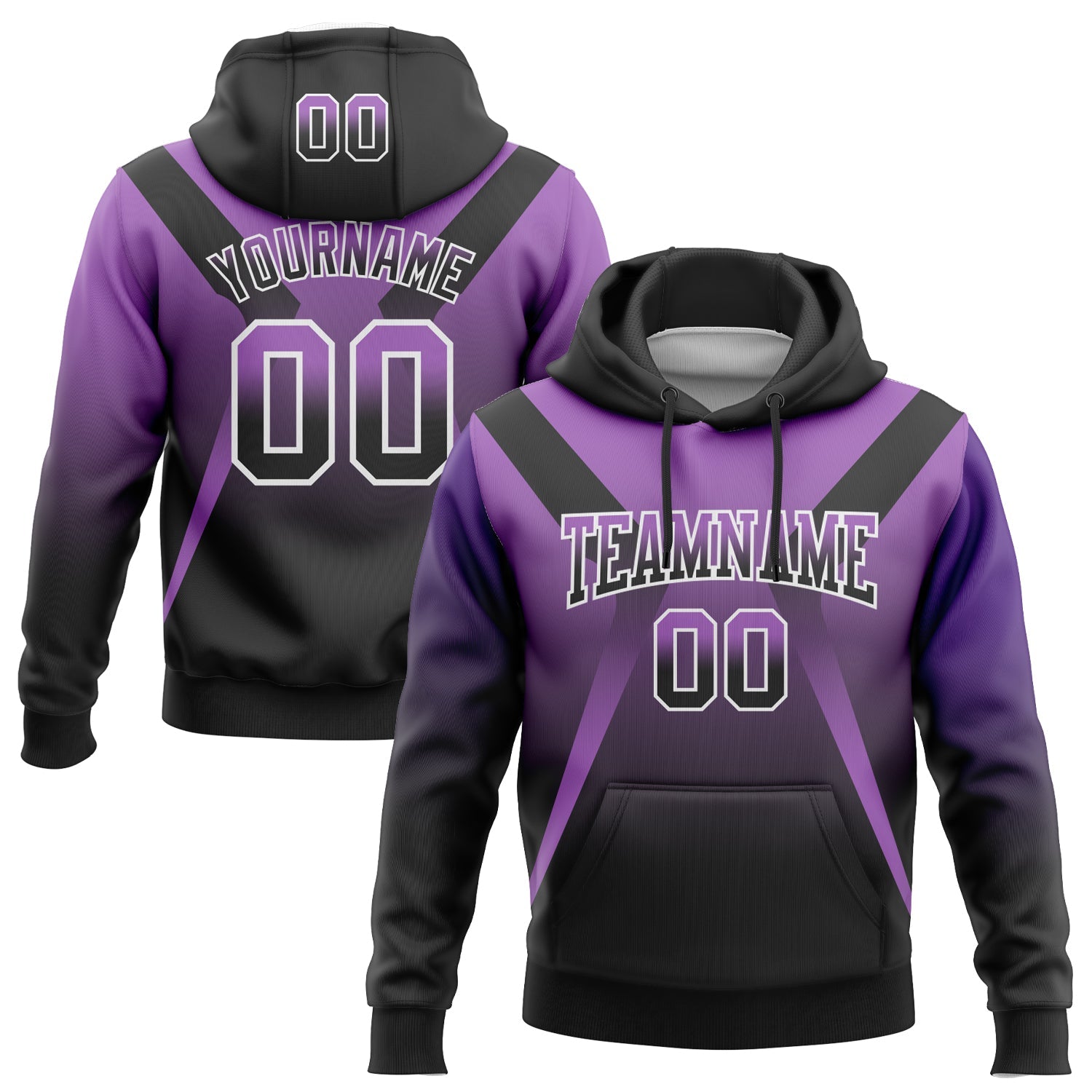 Custom Stitched Medium Purple Black-White Fade Fashion Arrow Sports Pullover Sweatshirt Hoodie - Main View