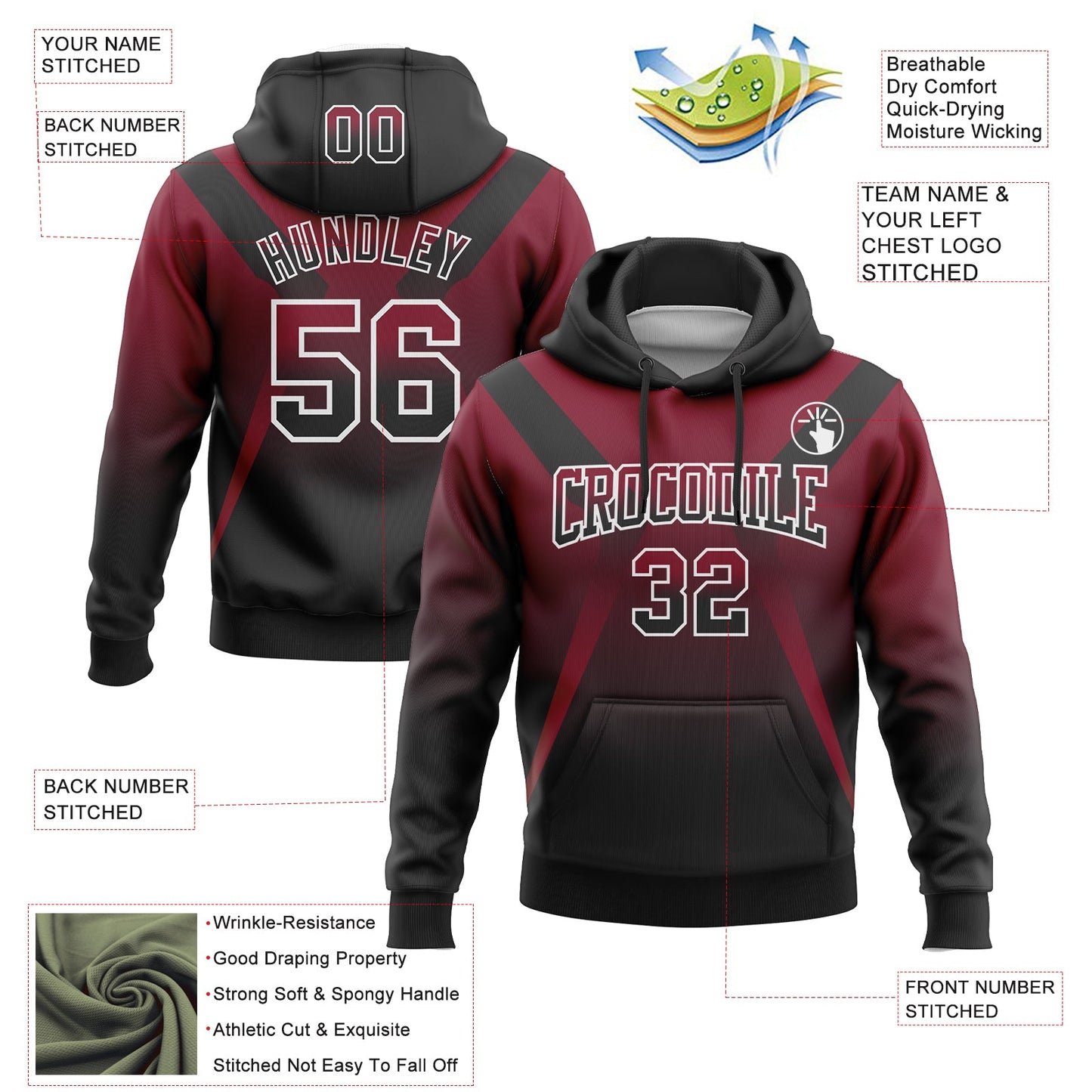 Custom Stitched Crimson Black-White Fade Fashion Arrow Sports Pullover Sweatshirt Hoodie view 2