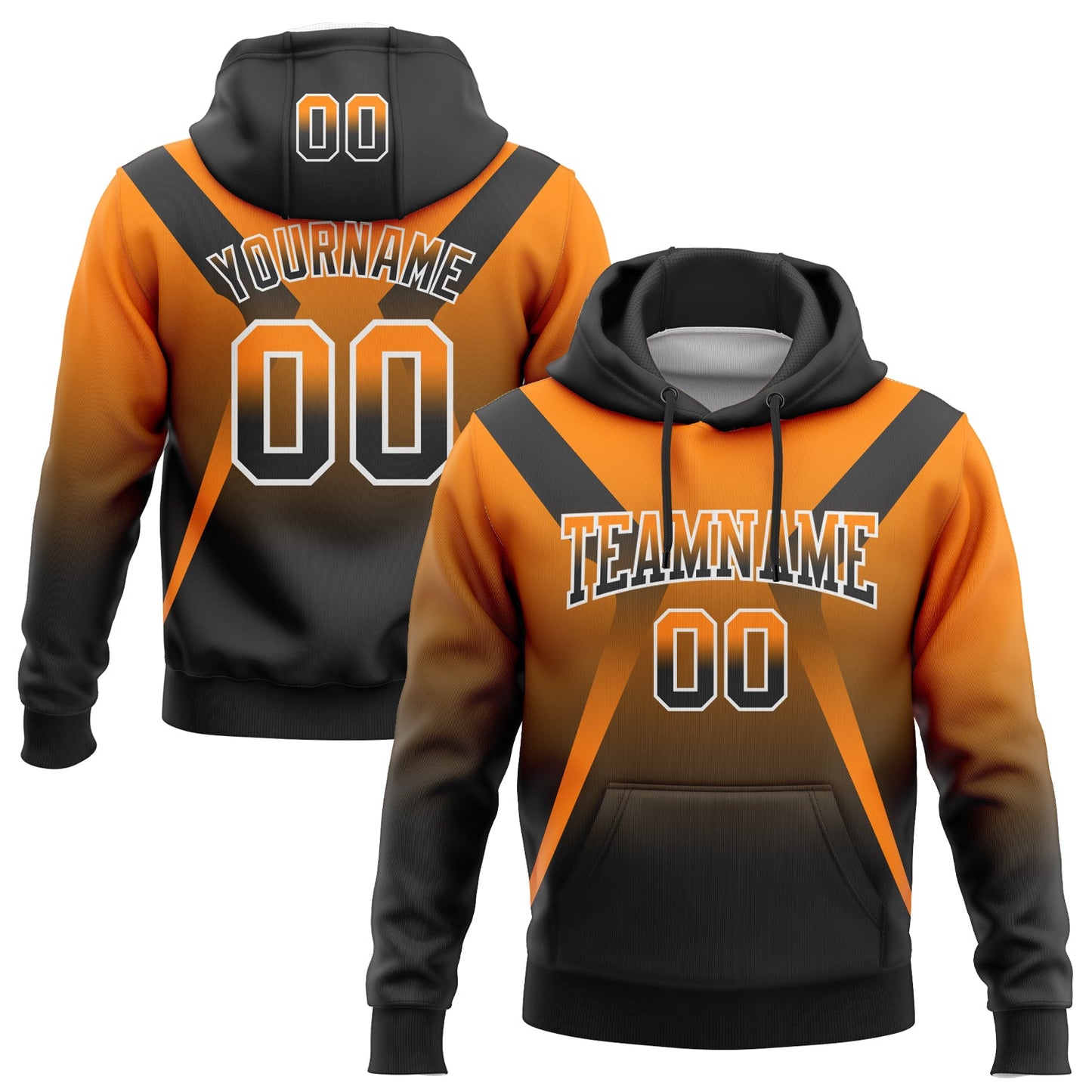 Custom Stitched Bay Orange Black-White Fade Fashion Arrow Sports Pullover Sweatshirt Hoodie - Main View