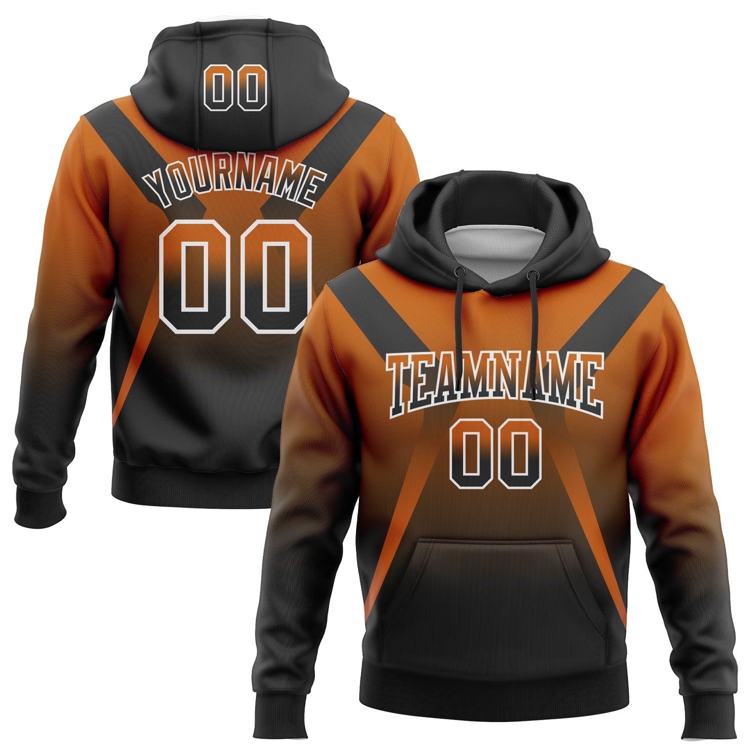 Custom Stitched Texas Orange Black-White Fade Fashion Arrow Sports Pullover Sweatshirt Hoodie - Main View