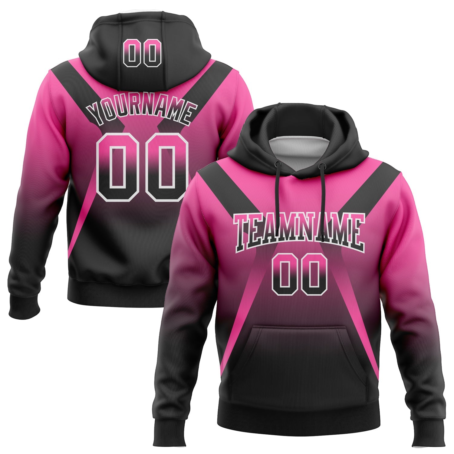 Custom Stitched Pink Black-White Fade Fashion Arrow Sports Pullover Sweatshirt Hoodie - Main View