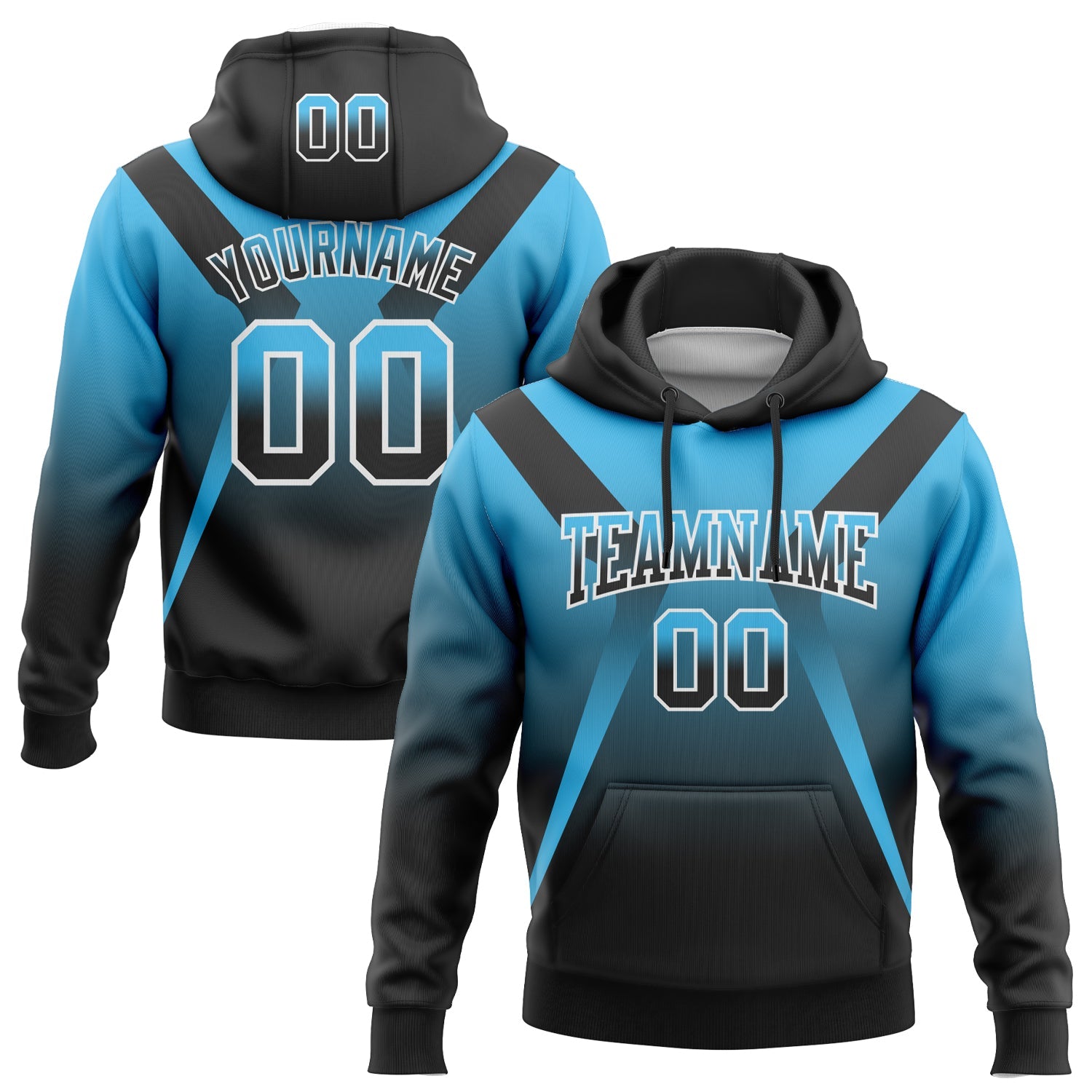 Custom Stitched Sky Blue Black-White Fade Fashion Arrow Sports Pullover Sweatshirt Hoodie - Main View