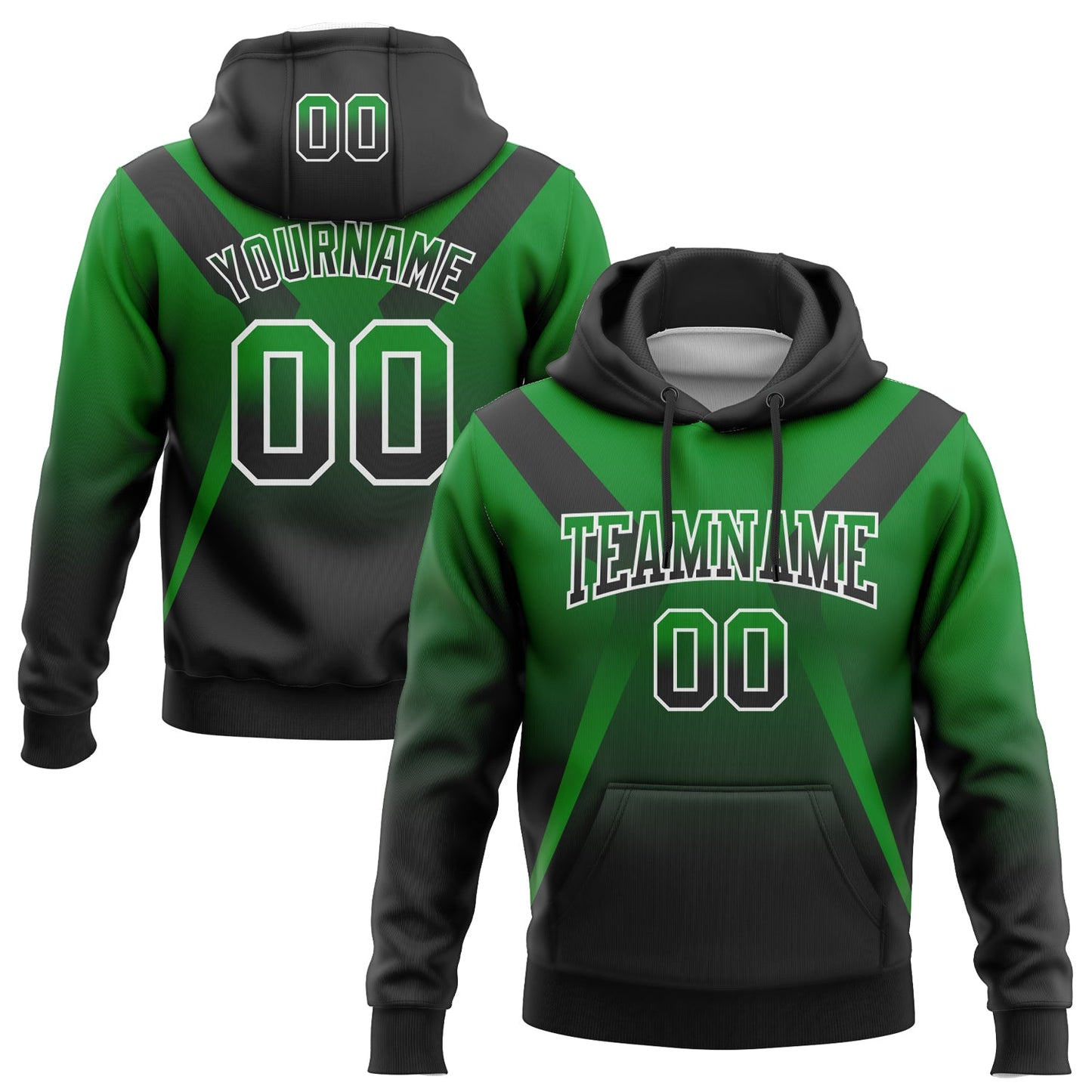 Custom Stitched Grass Green Black-White Fade Fashion Arrow Sports Pullover Sweatshirt Hoodie - Main View