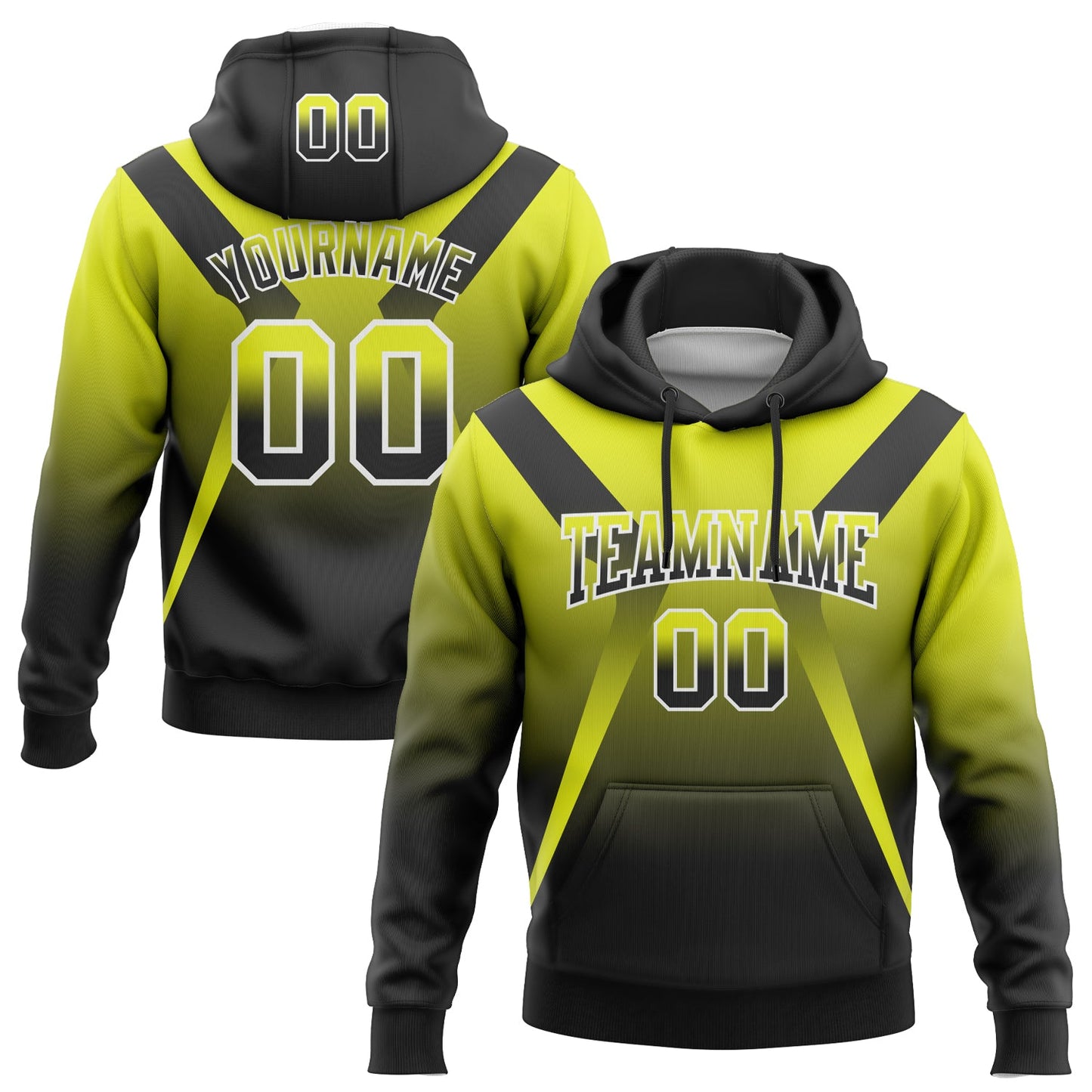 Custom Stitched Neon Yellow Black-White Fade Fashion Arrow Sports Pullover Sweatshirt Hoodie - Main View