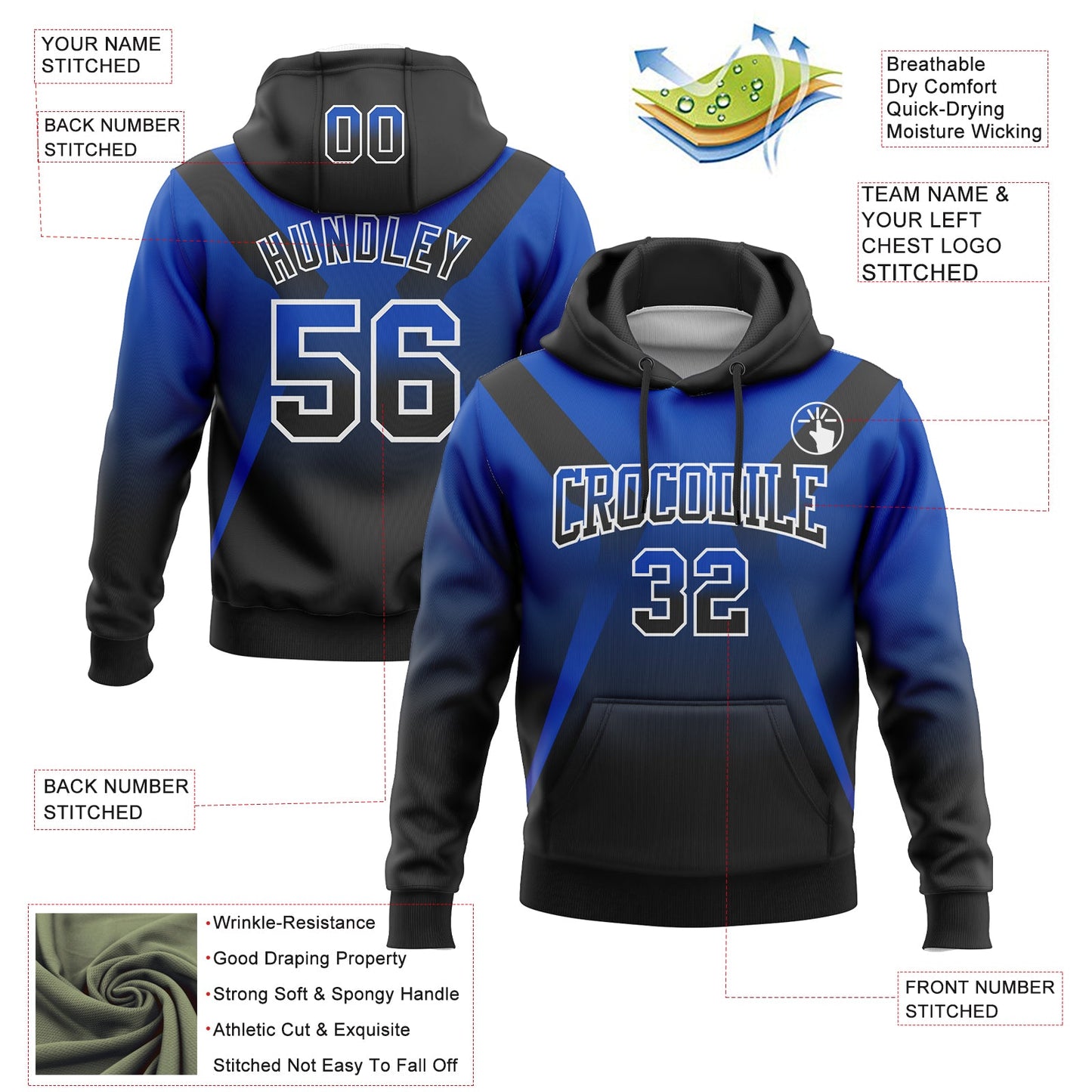 Custom Stitched Thunder Blue Black-White Fade Fashion Arrow Sports Pullover Sweatshirt Hoodie view 2
