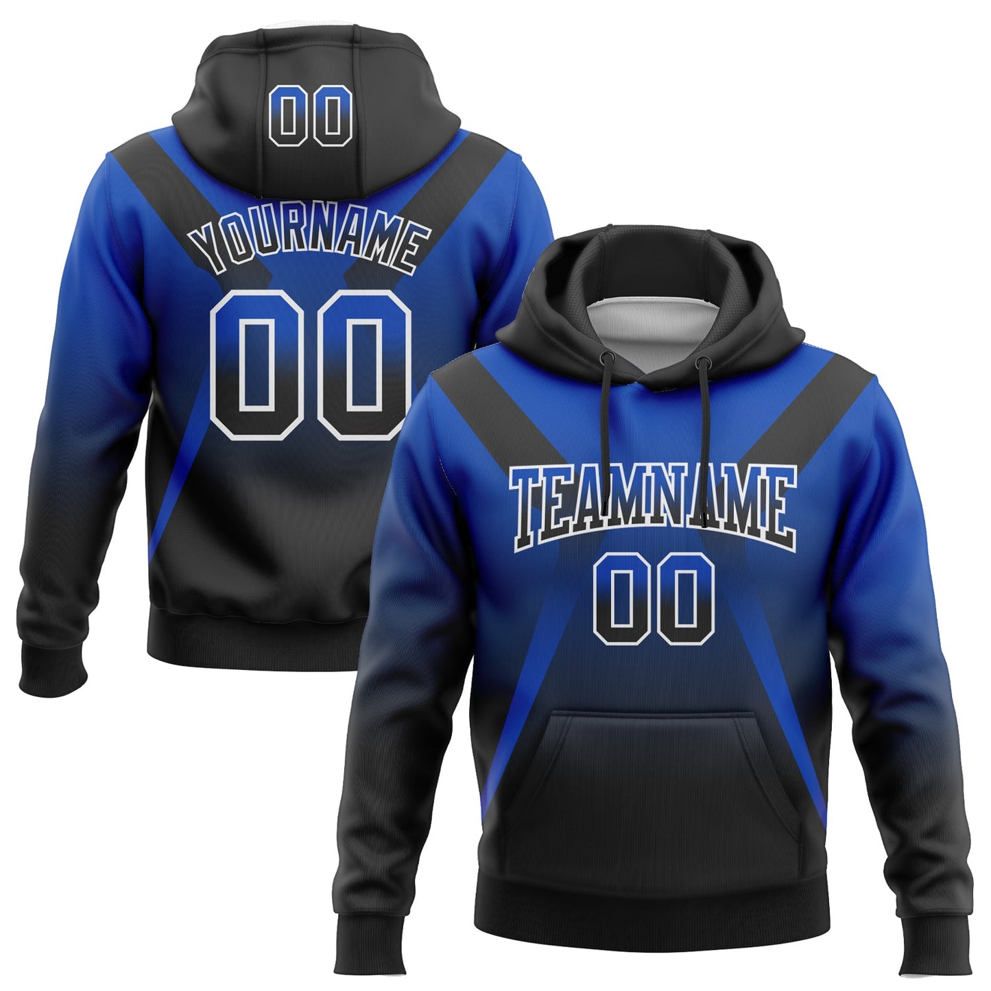 Custom Stitched Thunder Blue Black-White Fade Fashion Arrow Sports Pullover Sweatshirt Hoodie - Main View