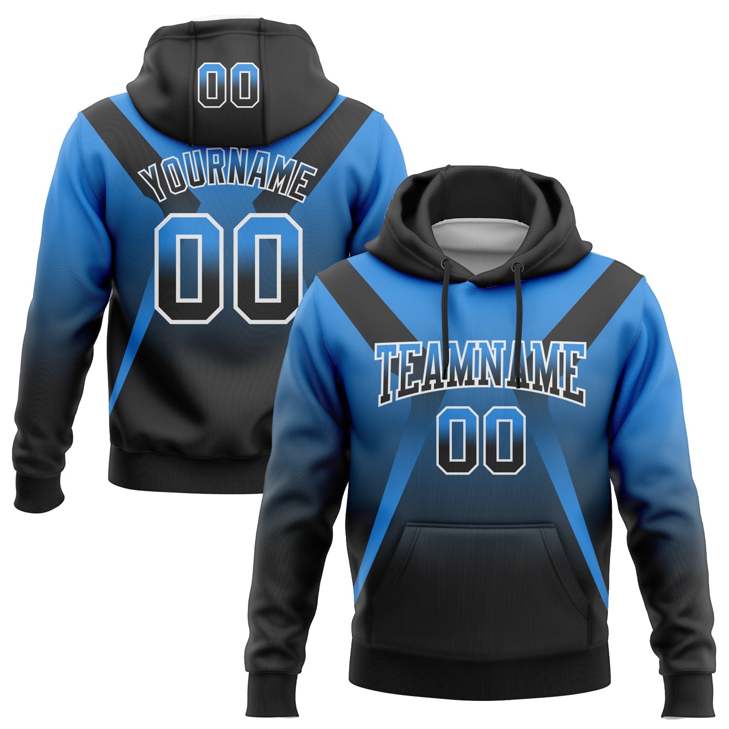 Custom Stitched Powder Blue Black-White Fade Fashion Arrow Sports Pullover Sweatshirt Hoodie - Main View