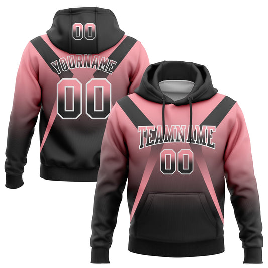 Custom Stitched Medium Pink Black-White Fade Fashion Arrow Sports Pullover Sweatshirt Hoodie - Main View