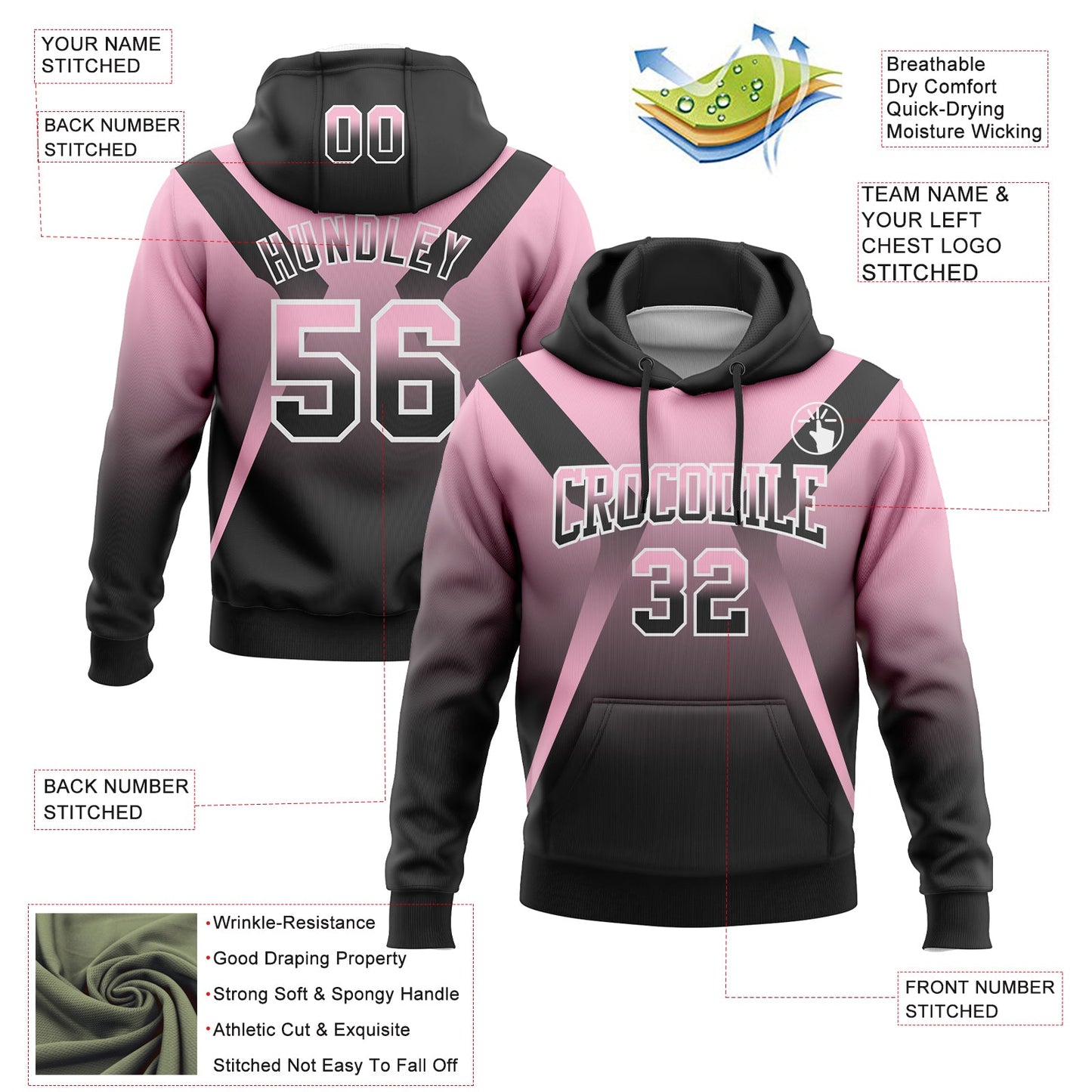 Custom Stitched Light Pink Black-White Fade Fashion Arrow Sports Pullover Sweatshirt Hoodie view 2