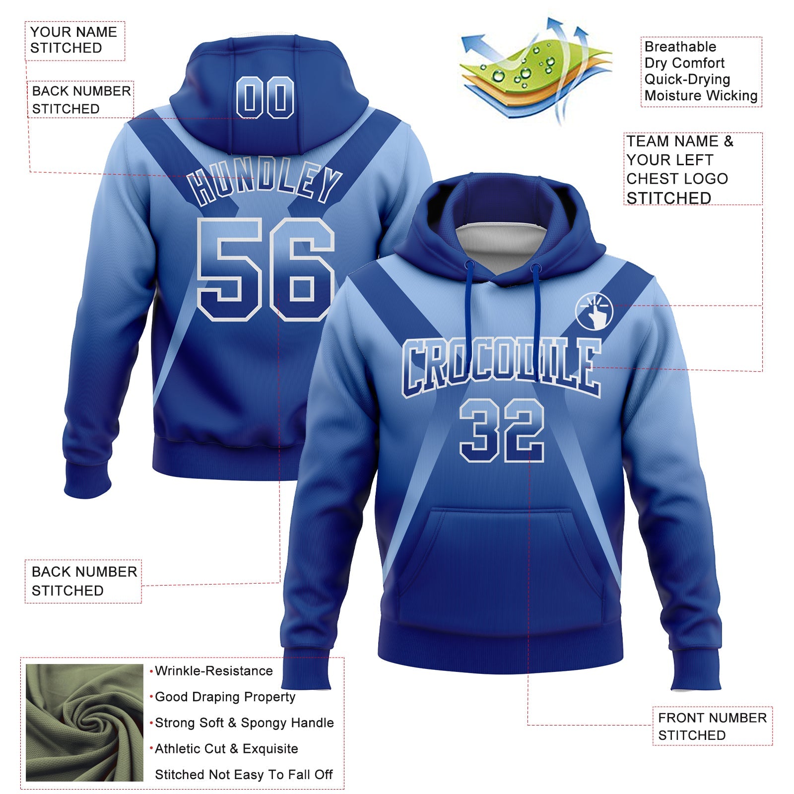 Custom Stitched Light Blue Royal-White Fade Fashion Arrow Sports Pullover Sweatshirt Hoodie view 2