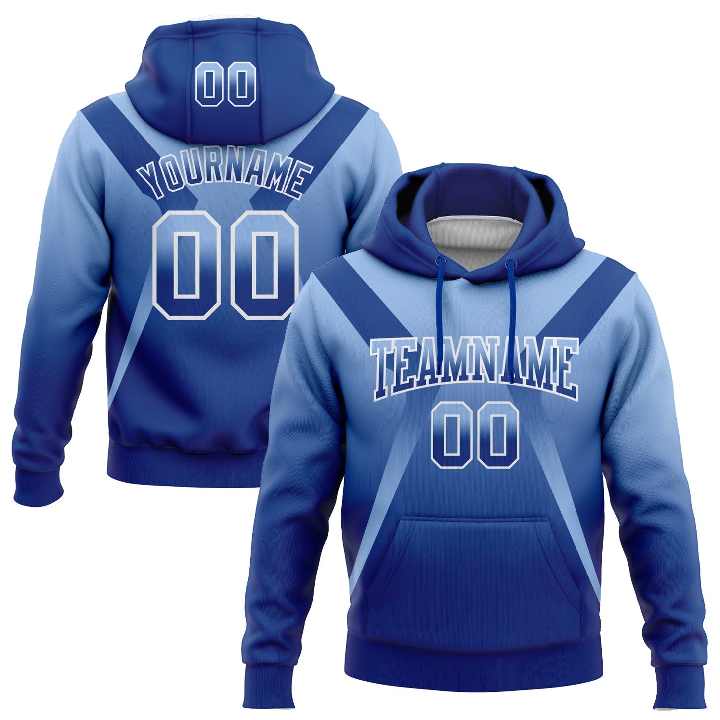 Custom Stitched Light Blue Royal-White Fade Fashion Arrow Sports Pullover Sweatshirt Hoodie - Main View
