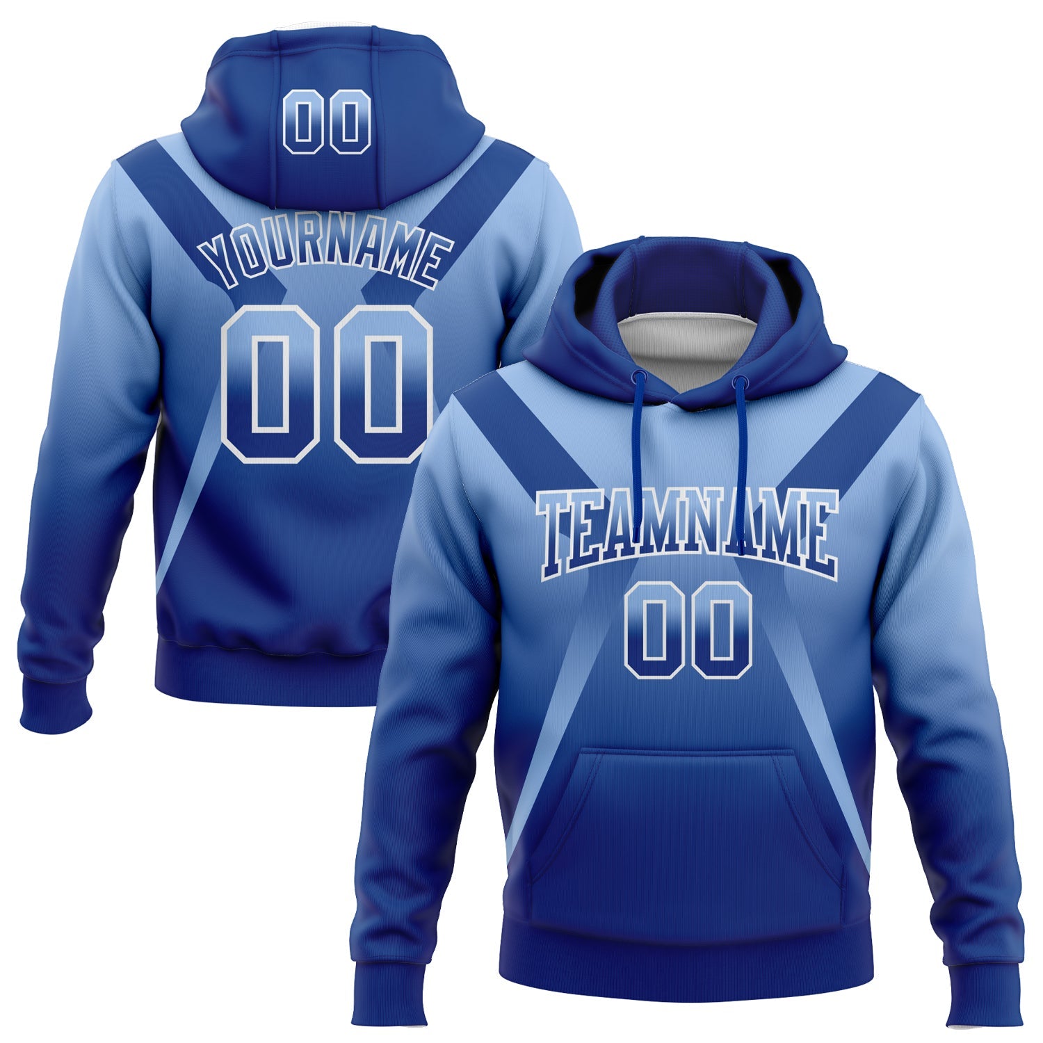 Custom Stitched Light Blue Royal-White Fade Fashion Arrow Sports Pullover Sweatshirt Hoodie - Main View